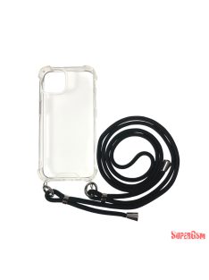iPhone 14 Pro TPU+PC Átlát.tok,Fekete zsinórral