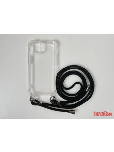 iPhone 15 Pro TPU+PC Átlát.tok,Fekete zsinórral
