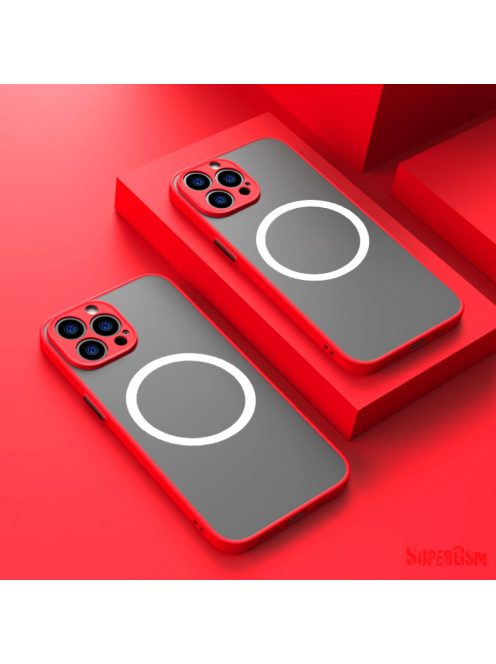 iPhone 14 Pro Max mágneses műanyag tok,piros-feket