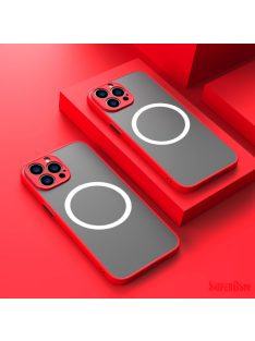 iPhone 15 Plus mágneses műanyag tok, Piros-fekete