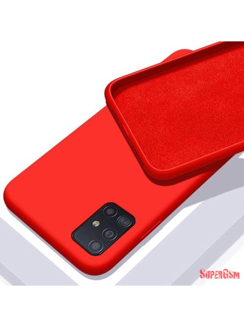 Premium szilikon tok, iPhone 15 Plus, Piros