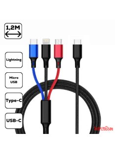 3-in-1 töltőkábel,micro USB+Type-c+lightning,1.2 m