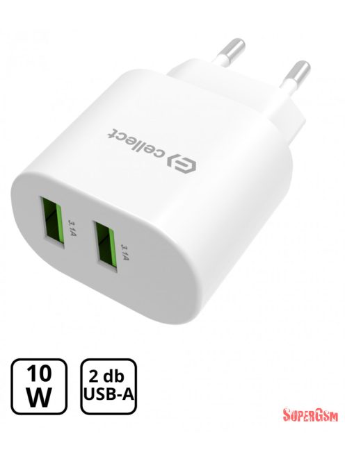 Hálózati töltő adapter 10W USB-A csatlakozóval, Fehér