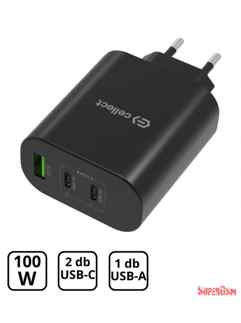 Hálózati gyorstöltő adapter 100W, Fekete