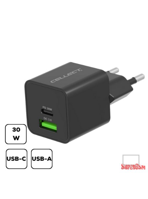 Hálózati töltő adapter PD 30W / QC3.0 18W, Fekete