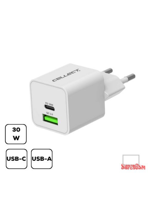 Hálózati töltő adapter PD 30W / QC3.0 18W, Fehér