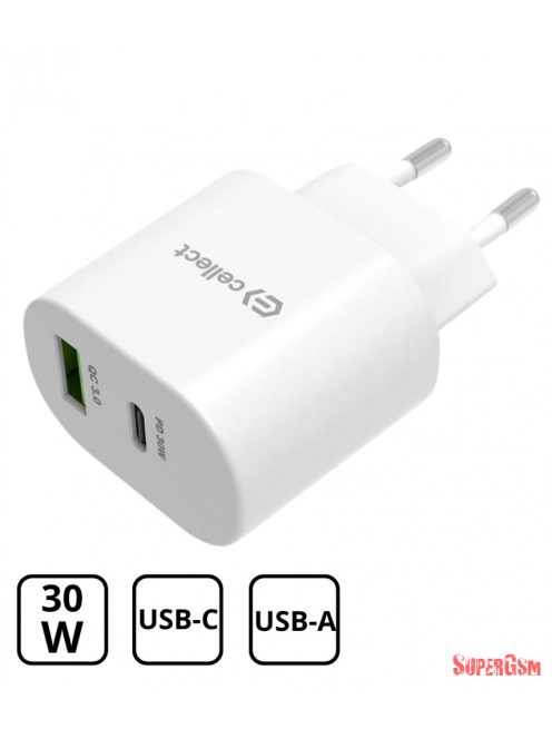 Hálózati gyorstöltő adapter 30W, Fehér