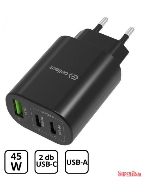 Hálózati gyorstöltő adapter 45W, Fekete