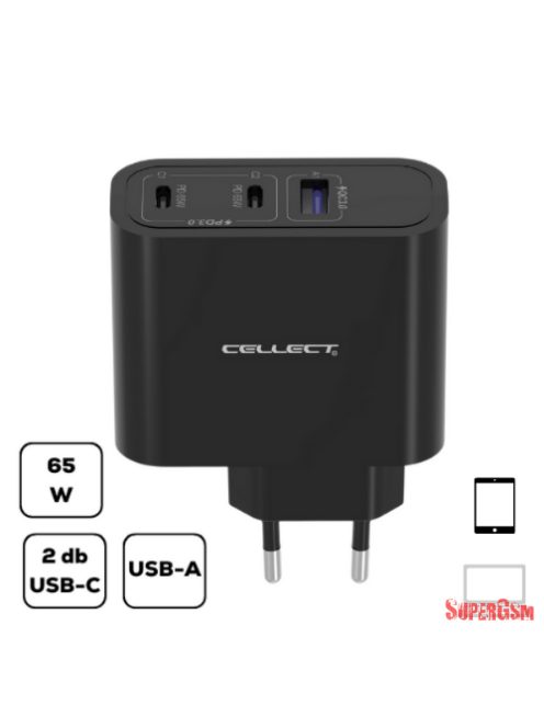 Hálózati gyorstöltő adapter 65W, Fekete