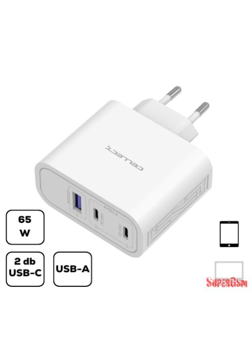 Hálózati töltő adapter gyorstöltő funkcióval 65W, Fehér