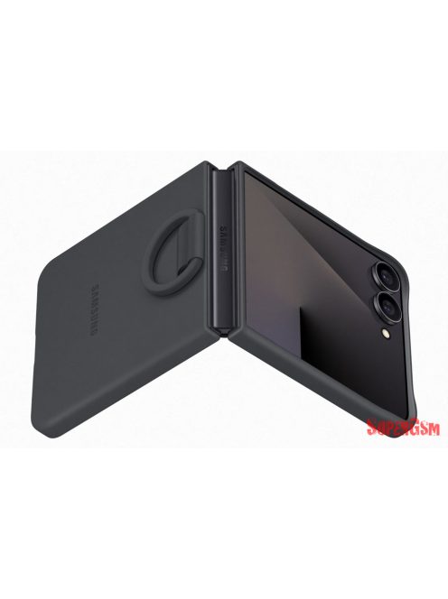 Samsung Flip 7 Szilikon tok gyűrűvel, fekete