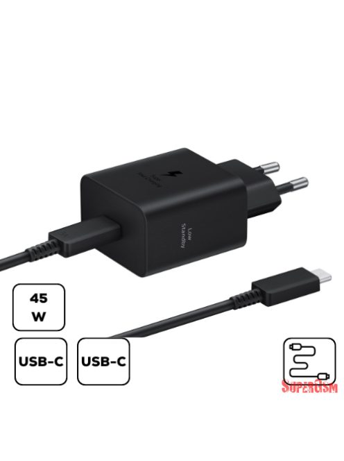 Sam hálózati adapter kábellel,45W PD USB-C,Fekete