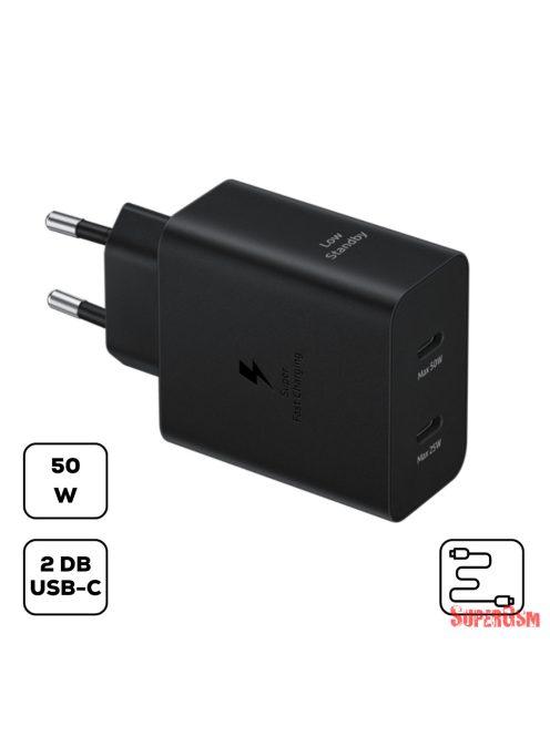 Sam hálózati duo tölt.kábellel,50W PD USB-C,Fekete