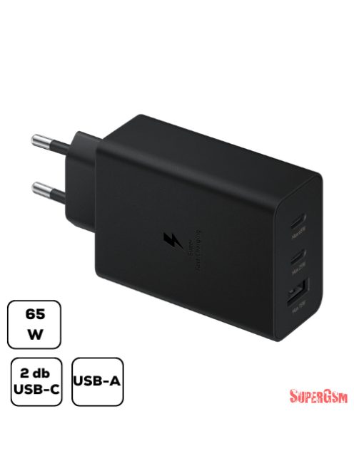 Sam hálózati trio adapter,65W PD USB-C, Fekete