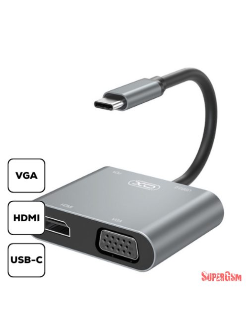 XO 4in1 Type-C to HDMI/VGA/USB3.0/adatkábel, Ezüst